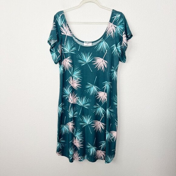 Vermilli Hawaii Island Seas Palm Print Short Sleeve Swing Dress - Picture 1 of 7
